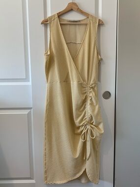 JustFab Sleeveless Wrap Midi Dress in Pale Yellow